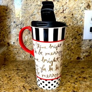 🆕MY EVERGREEN: Christmas themed ceramic travel mug NWT 14 oz